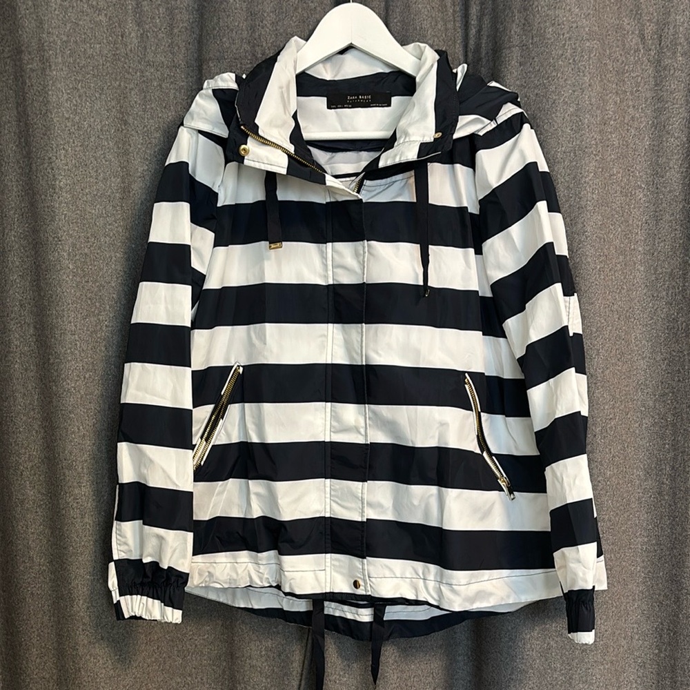 Zara Blue and White Utility Jacket with Nautical Stripes